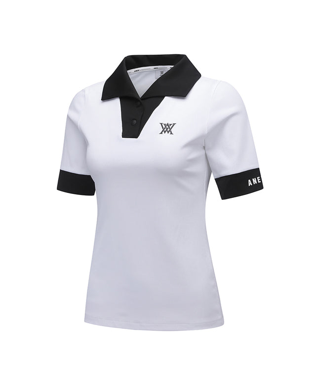 ANEW Golf Women's Collar Transform Sleeved Long T-Shirt in White, featuring a refined collar and stylish sleeve design.